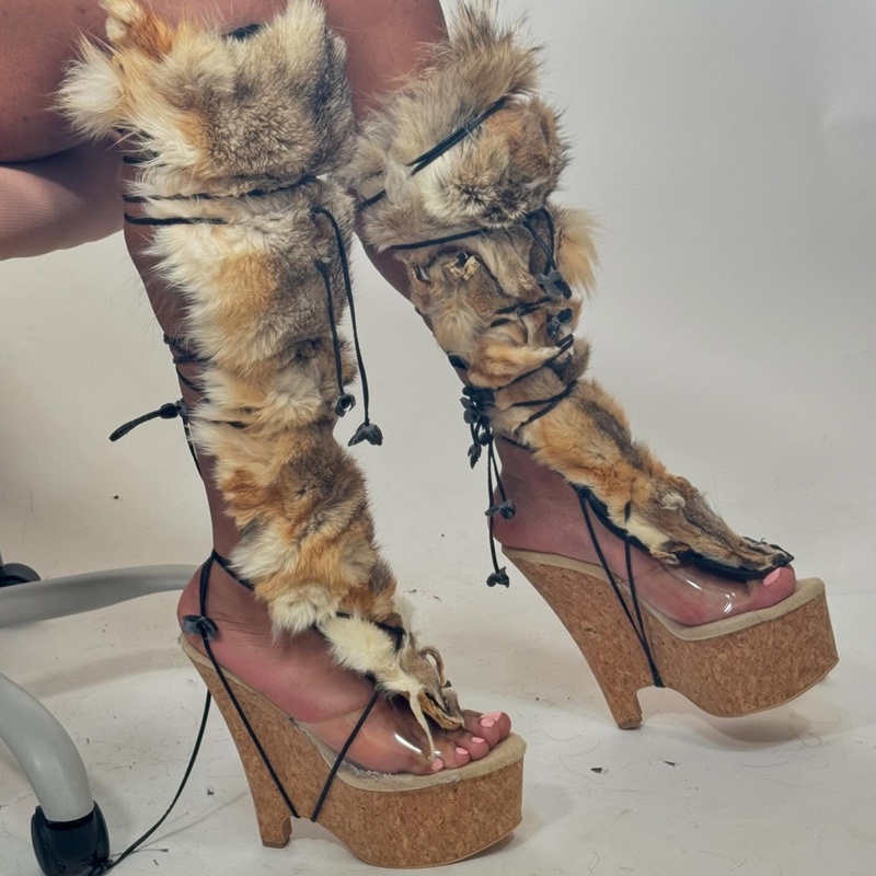Fur Lace Up Hollow Out Sandal  - Crossfit Outfit recension och pris